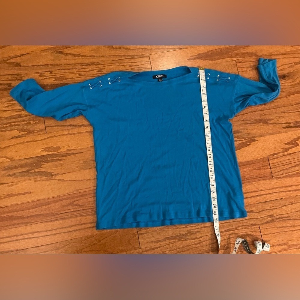 Chaps-โ Teal 3/4 Sleeve Women's Top Size L - Picture 6 of 8